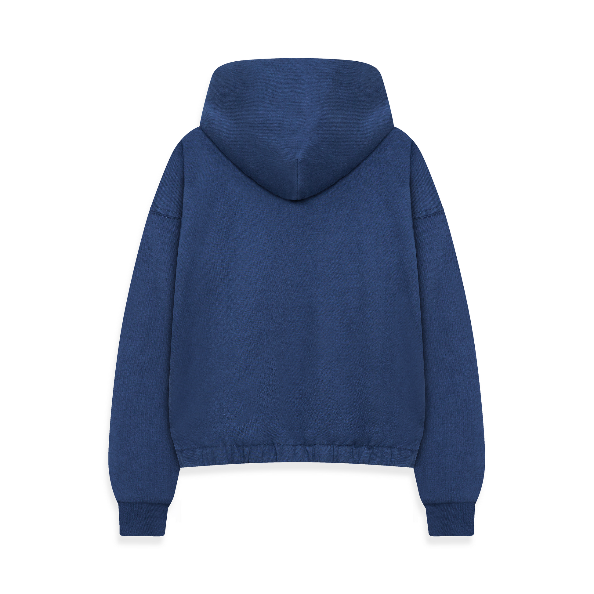 Navy blue hoodie shown from the back