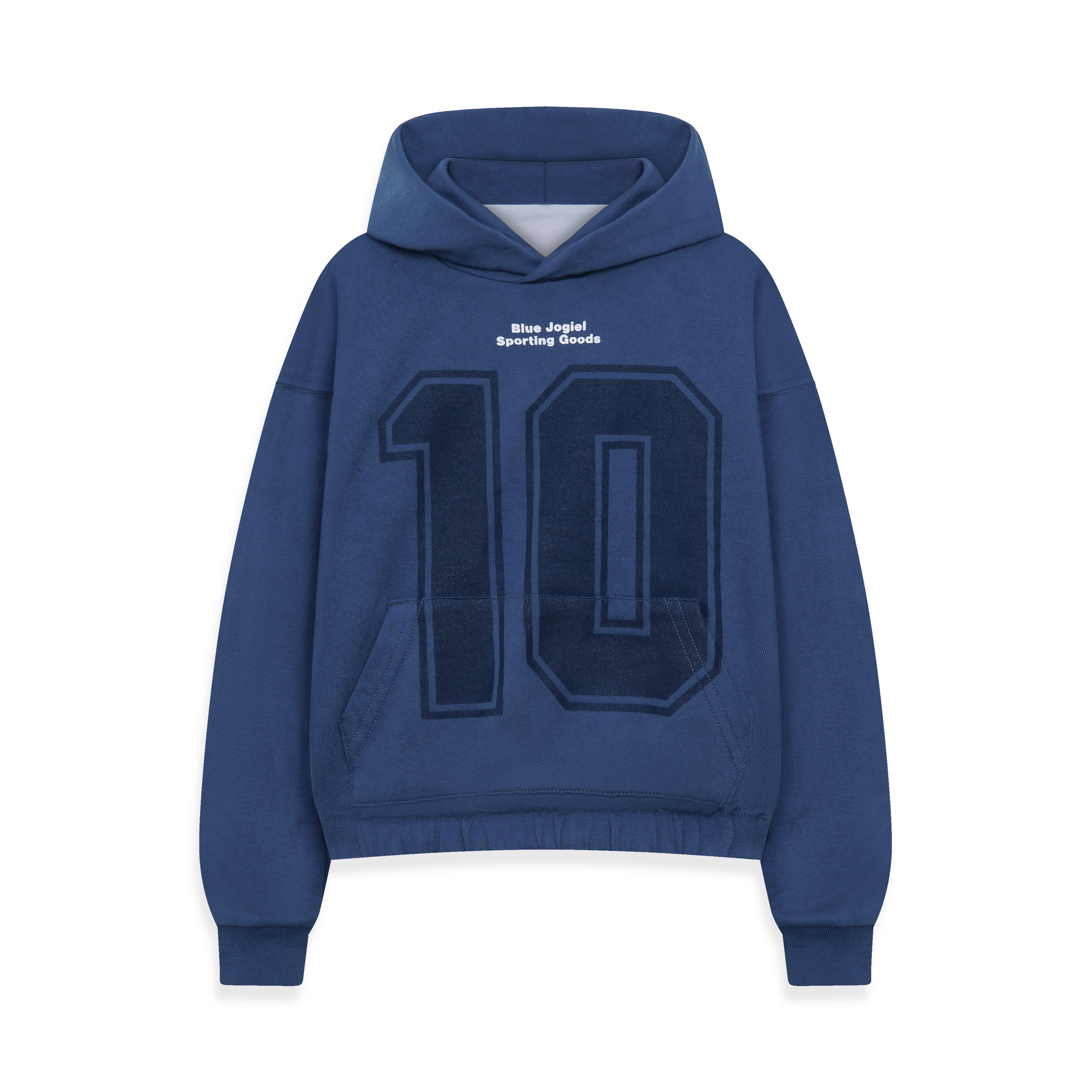Blue Jogiel navy hoodie with number 10 and text 'Blue Jogiel Sporting Goods'