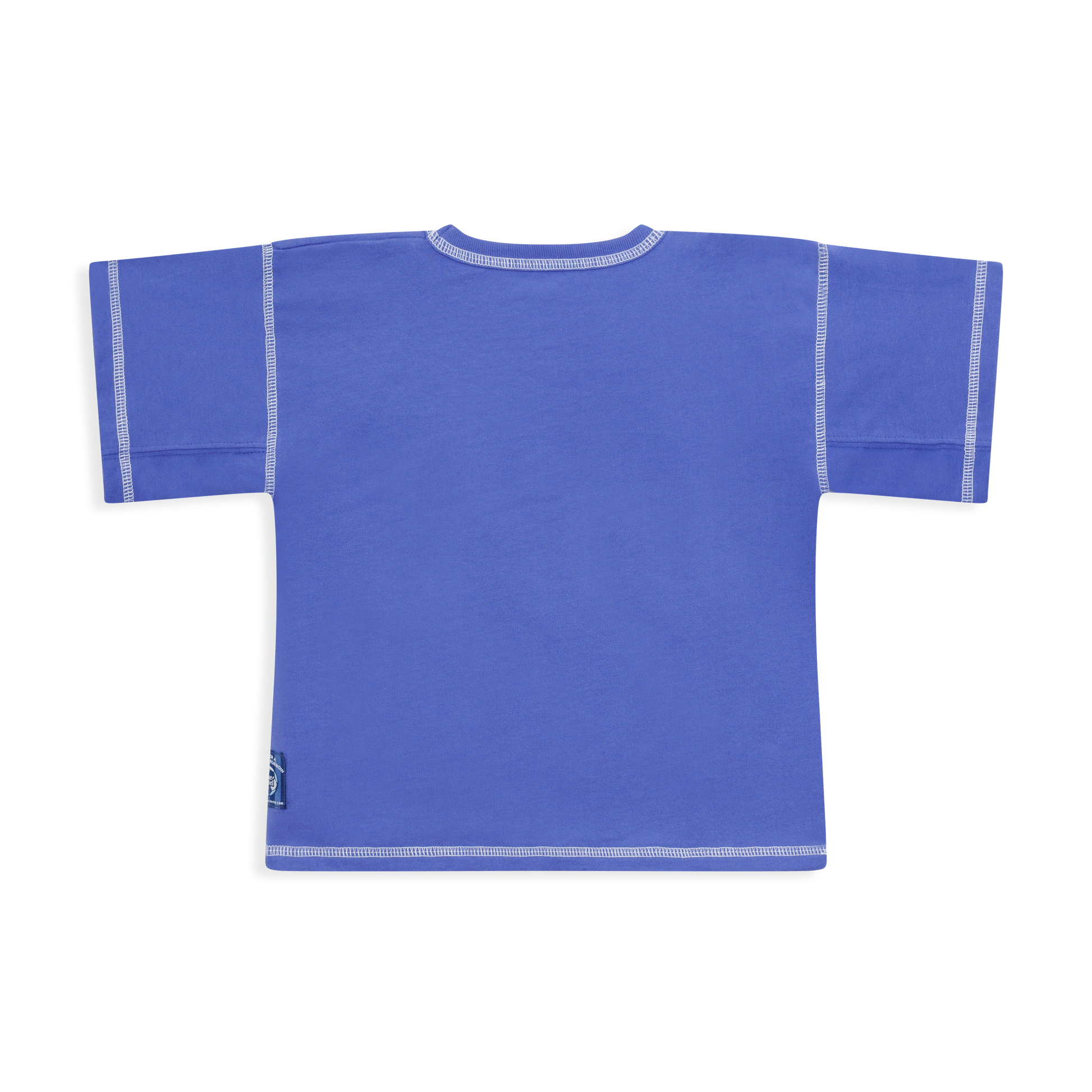 Purple zero-waste t-shirt with white contrast stitching